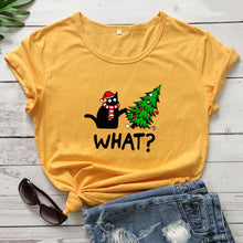Load image into Gallery viewer, Oh No! Cat &amp; Christmas Tree Shirt - Yellow - JBCoolCats