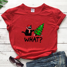 Load image into Gallery viewer, Oh No! Cat &amp; Christmas Tree Shirt - Red - JBCoolCats