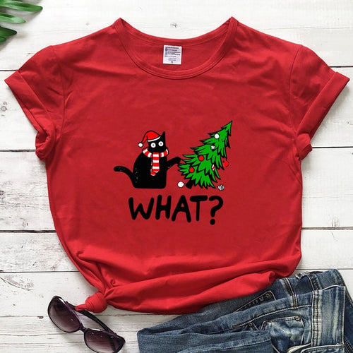 Oh No! Cat & Christmas Tree Shirt - Red - JBCoolCats