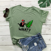 Load image into Gallery viewer, Oh No! Cat &amp; Christmas Tree Shirt - Olive - JBCoolCats