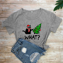Load image into Gallery viewer, Oh No! Cat &amp; Christmas Tree Shirt - Dark Gray - JBCoolCats