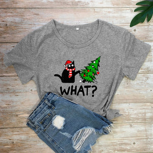 Oh No! Cat & Christmas Tree Shirt - Dark Gray - JBCoolCats