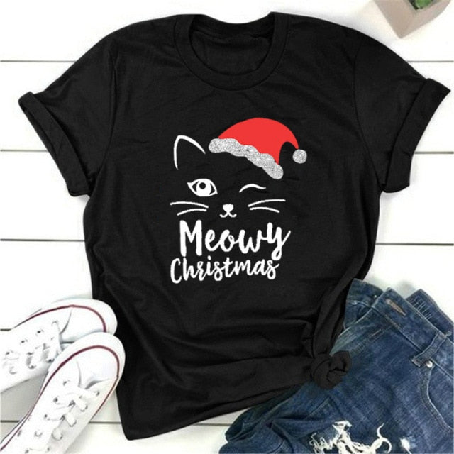 Cat Face Meowy Christmas T-Shirt Christmas JBCoolCats