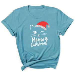 Cat Face Meowy Christmas T-Shirt - Christmas - JBCoolCats