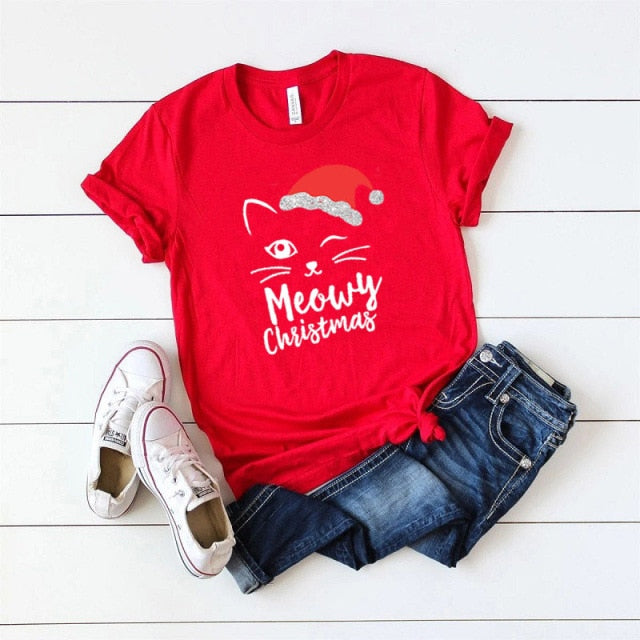 Cat Face Meowy Christmas T-Shirt - Christmas - JBCoolCats
