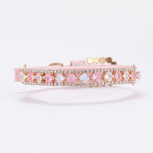 Load image into Gallery viewer, Pearl &amp; Rhinestone Cat Collars - Pink and White Rhinestones with Leather - JBCoolCats