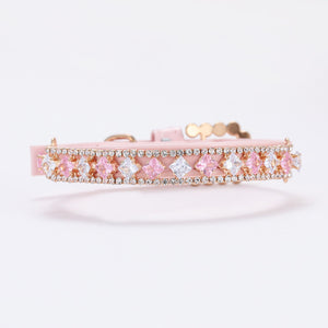 Pearl & Rhinestone Cat Collars - Pink and White Rhinestones with Leather - JBCoolCats