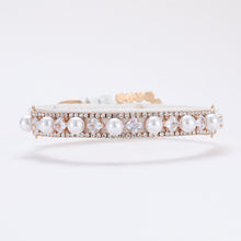 Load image into Gallery viewer, Pearl &amp; Rhinestone Cat Collars - Large Pearls and Rhinestones with Leather - JBCoolCats
