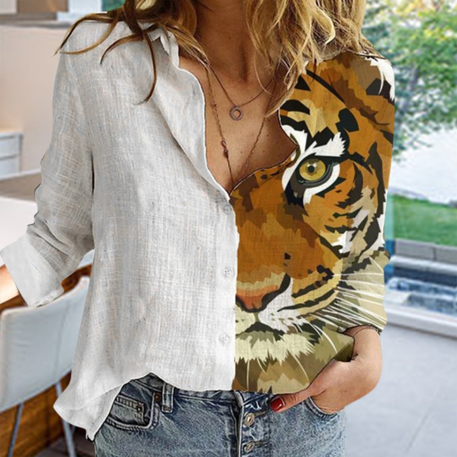 Tiger Print Long Sleeve Shirt, Tiger King
