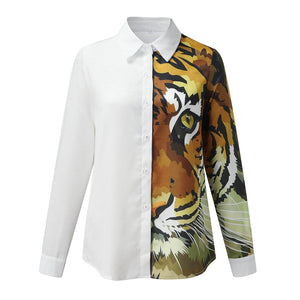 Tiger Print Long Sleeve Shirt -Front Details - JBCoolCats