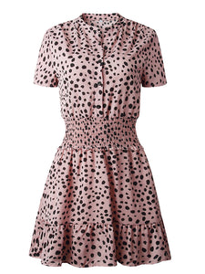 Casual Leopard Ruffle Mini Dress - Front View - JBCoolCats