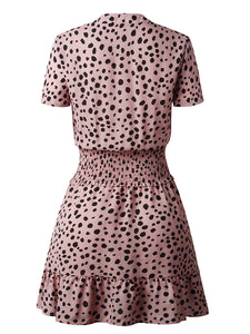 Casual Leopard Ruffle Mini Dress - Back View - JBCoolCats