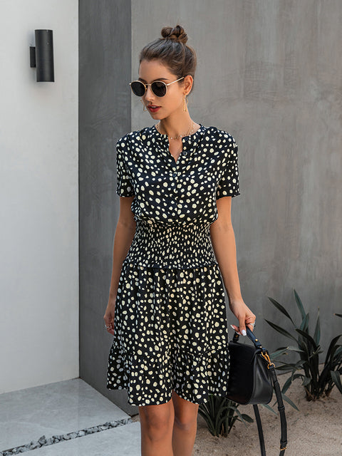 Casual Leopard Ruffle Mini Dress - Black- JBCoolCats