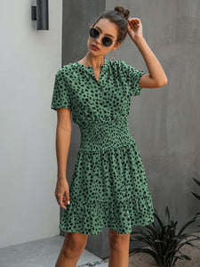 Casual Leopard Ruffle Mini Dress - Green - JBCoolCats