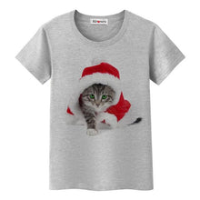 Load image into Gallery viewer, Santa Kitty Tee-Shirt - Grey - JBCoolCats