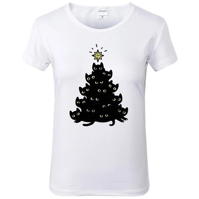 Funny Black Cat Christmas Tree T-Shirt - Christmas - JBCoolCats