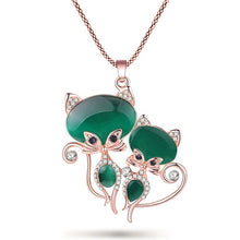 Load image into Gallery viewer, Bonsny Dual Cat Pendant - Emerald - JBCoolCats