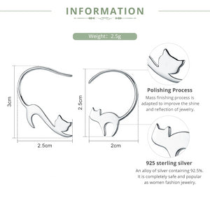 Sterling Silver Little Cat Drop Earrings - Size - JBCoolCats