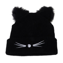Load image into Gallery viewer, Cat Ears Knitted Beanie Hat - Black - JBCoolCats