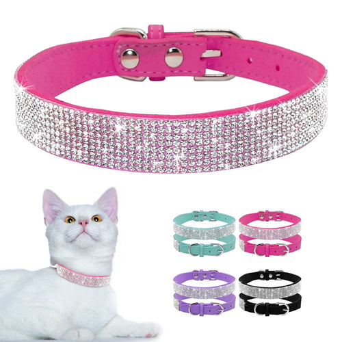 Rhinestone Suede Leather Cat Collar - Accessory - JBCoolCats