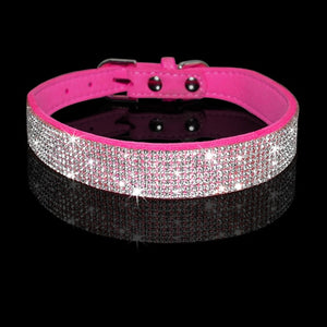 Rhinestone Suede Leather Cat Collar - Hot Pink - JBCoolCats