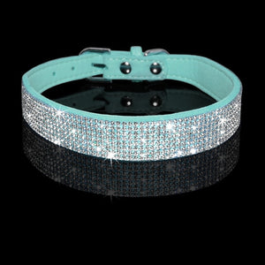 Rhinestone Suede Leather Cat Collar - Turquoise - JBCoolCats
