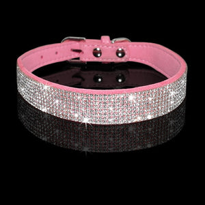 Rhinestone Suede Leather Cat Collar - Pink - JBCoolCats