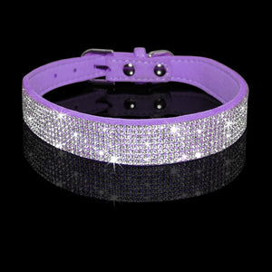 Rhinestone Suede Leather Cat Collar - Purple - JBCoolCats