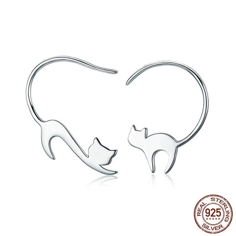 Sterling Silver Little Cat Drop Earrings - Jewelry - JBCoolCats
